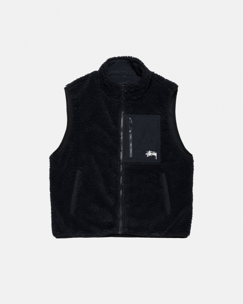 Men\'s Stussy Sherpa Reversible Vest Black Dubai | UAE RBZ-9040