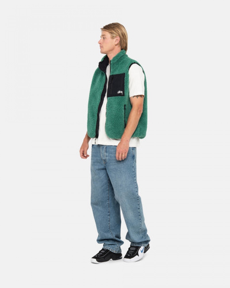 Men's Stussy Sherpa Reversible Vest Turquoise Dubai | UAE MHX-2191