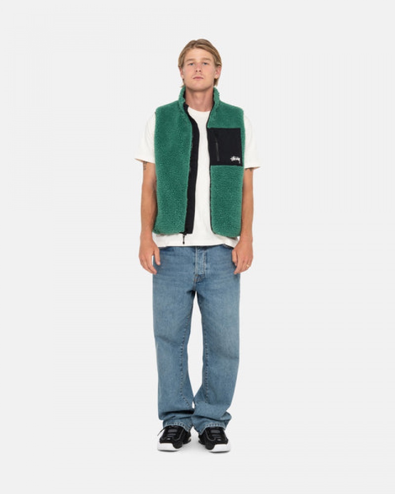 Men's Stussy Sherpa Reversible Vest Turquoise Dubai | UAE MHX-2191