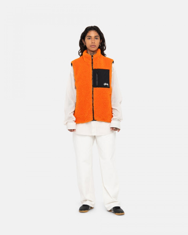 Men's Stussy Sherpa Reversible Vest Yellow Dubai | UAE OFC-6679