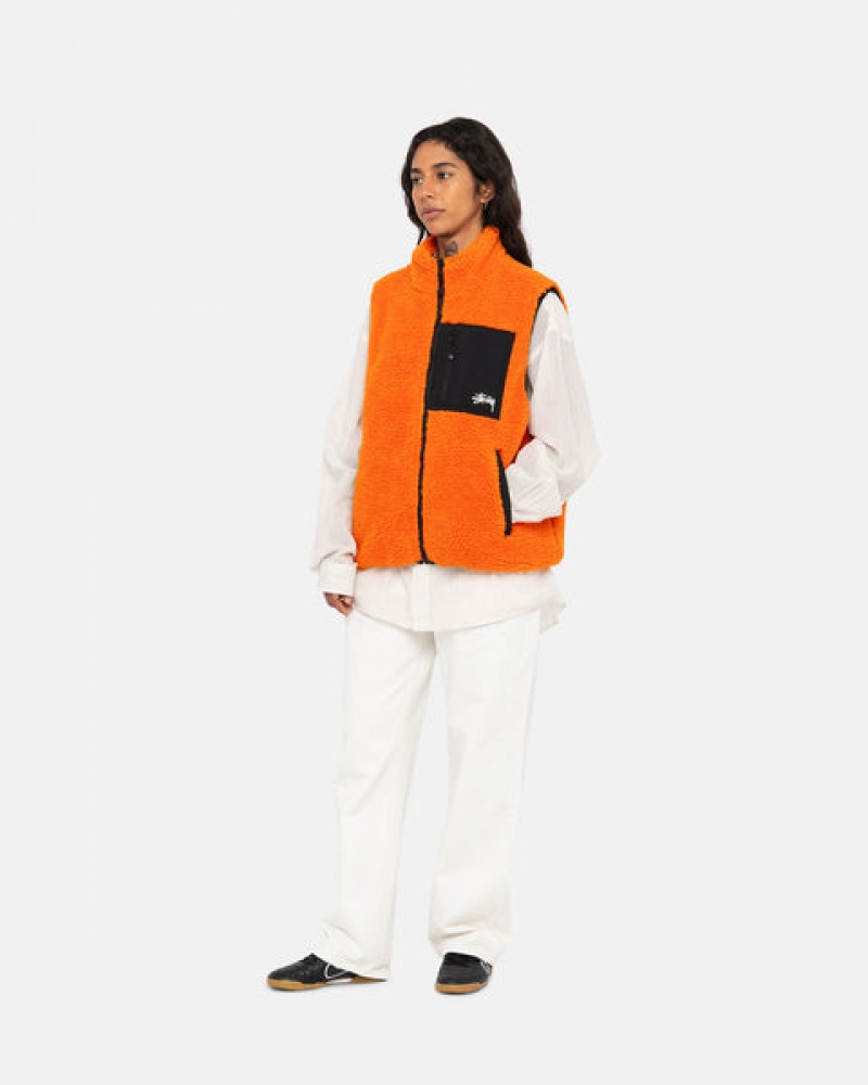 Men's Stussy Sherpa Reversible Vest Yellow Dubai | UAE OFC-6679