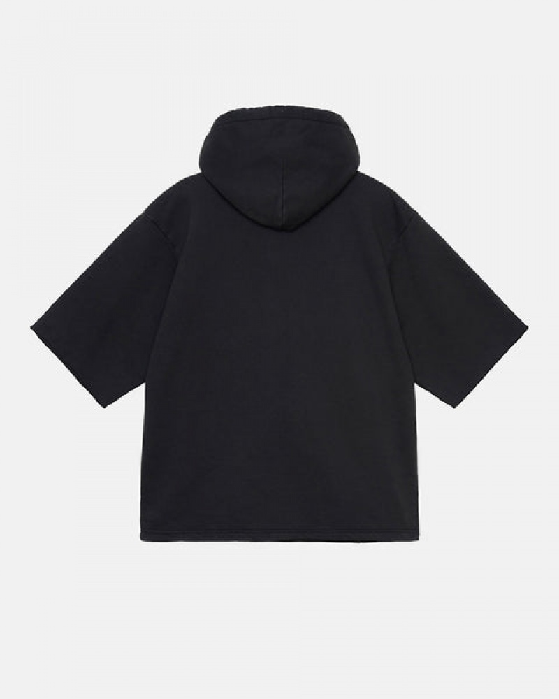 Men's Stussy Ss Boxy Cropped Hoodie Black Dubai | UAE FVZ-0467