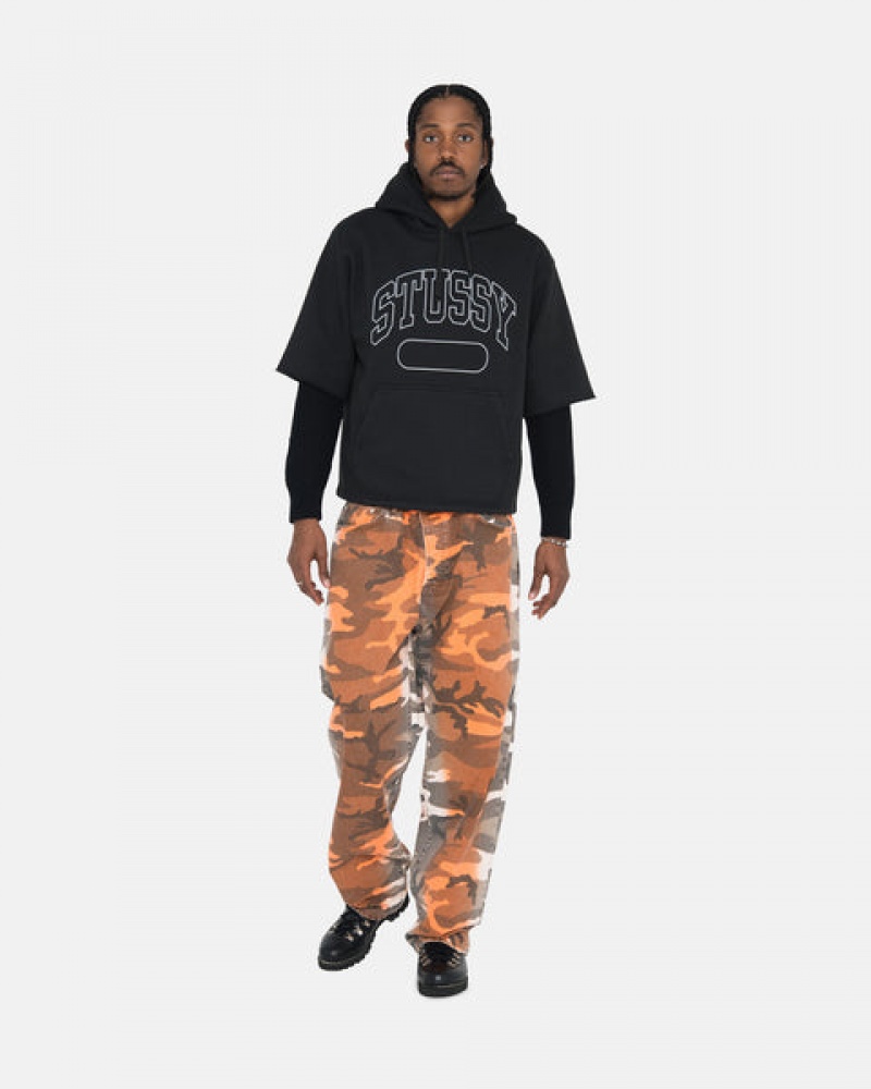 Men's Stussy Ss Boxy Cropped Hoodie Black Dubai | UAE FVZ-0467