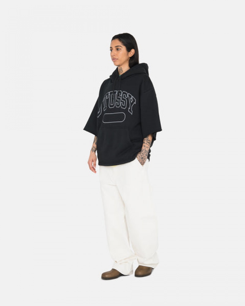 Men's Stussy Ss Boxy Cropped Hoodie Black Dubai | UAE FVZ-0467