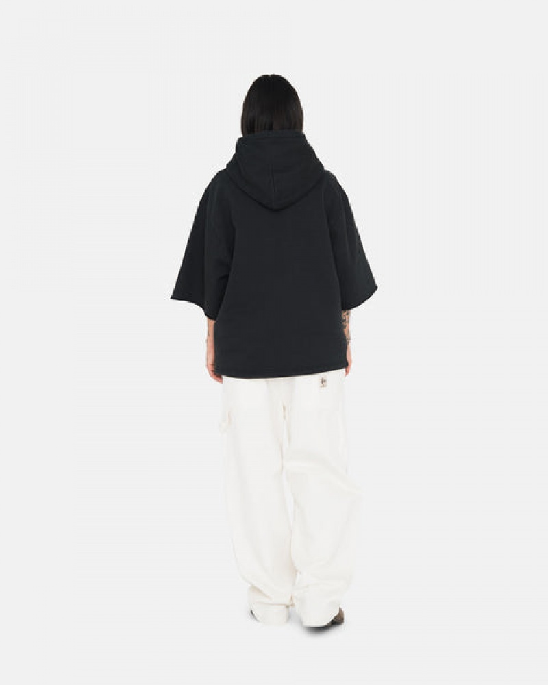 Men's Stussy Ss Boxy Cropped Hoodie Black Dubai | UAE FVZ-0467