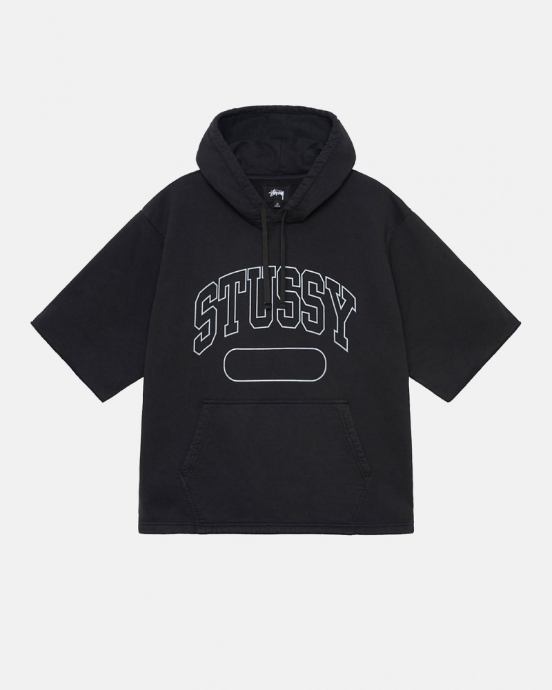 Men\'s Stussy Ss Boxy Cropped Hoodie Black Dubai | UAE FVZ-0467