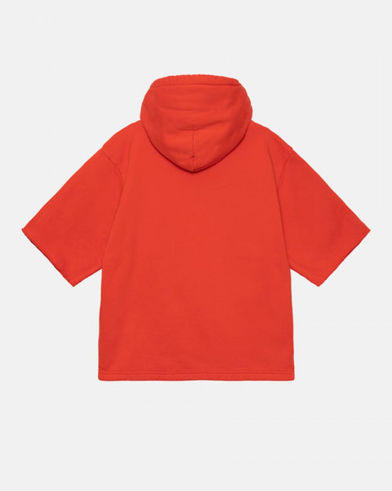 Men's Stussy Ss Boxy Cropped Hoodie Deep Orange Dubai | UAE ARY-8665