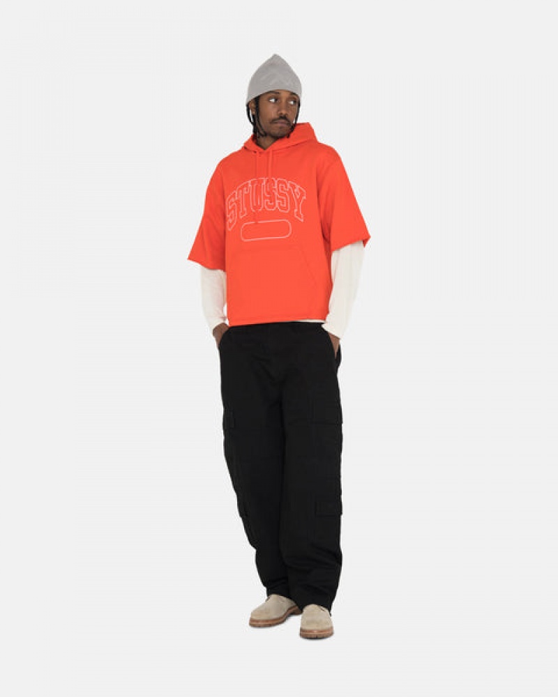 Men's Stussy Ss Boxy Cropped Hoodie Deep Orange Dubai | UAE ARY-8665