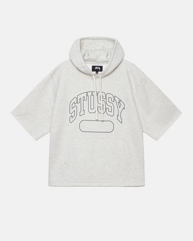 Men\'s Stussy Ss Boxy Cropped Hoodie Grey Dubai | UAE QBK-9055