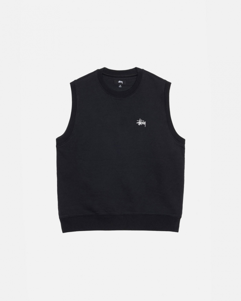 Men\'s Stussy Stock Fleece Vest Sweatshirts Black Dubai | UAE RTN-4105