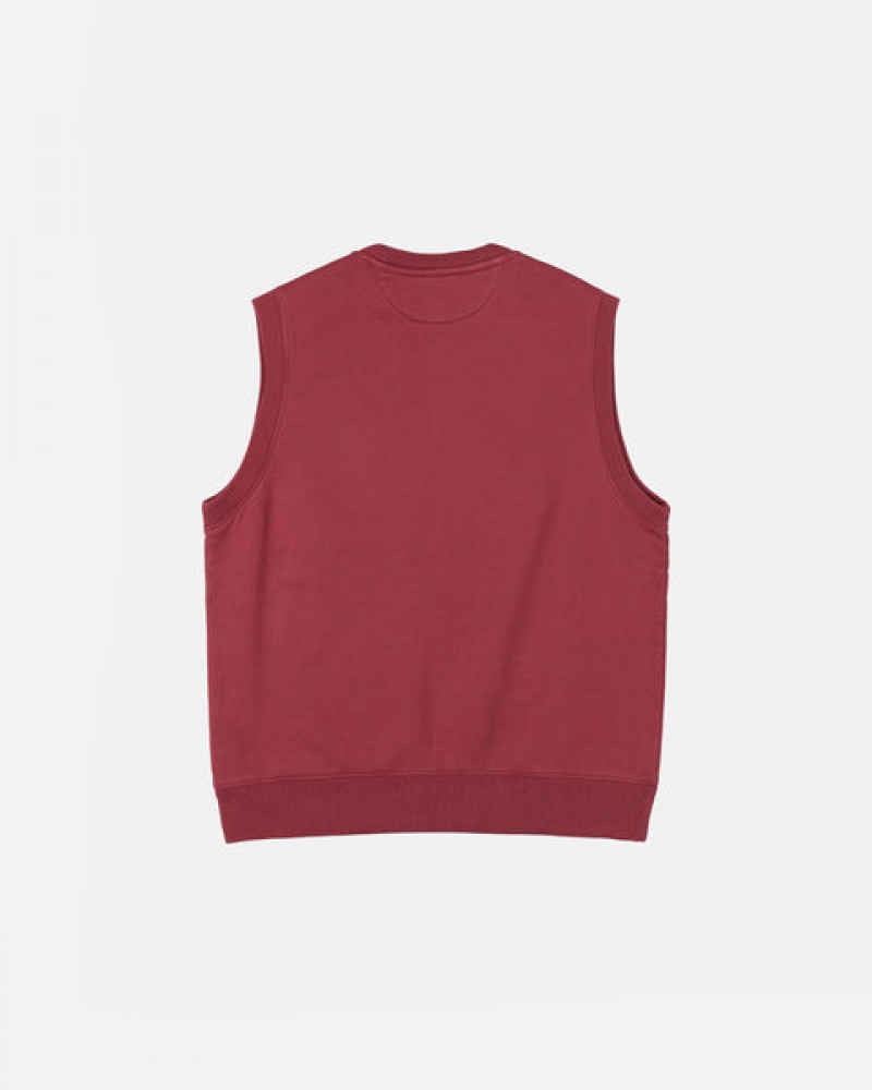 Men's Stussy Stock Fleece Vest Sweatshirts Burgundy Dubai | UAE SPD-9062