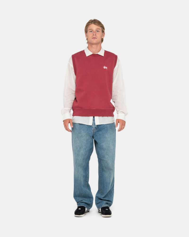 Men's Stussy Stock Fleece Vest Sweatshirts Burgundy Dubai | UAE SPD-9062