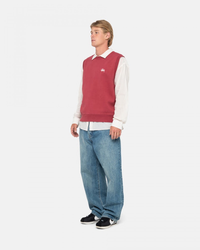 Men's Stussy Stock Fleece Vest Sweatshirts Burgundy Dubai | UAE SPD-9062