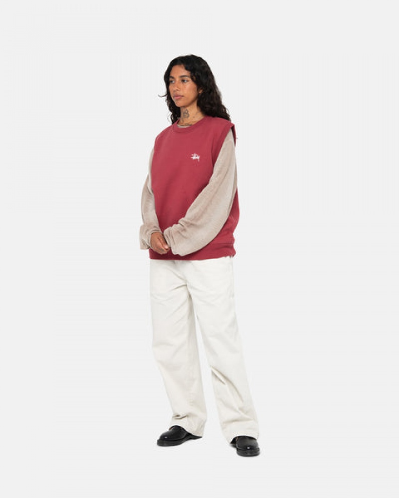 Men's Stussy Stock Fleece Vest Sweatshirts Burgundy Dubai | UAE SPD-9062