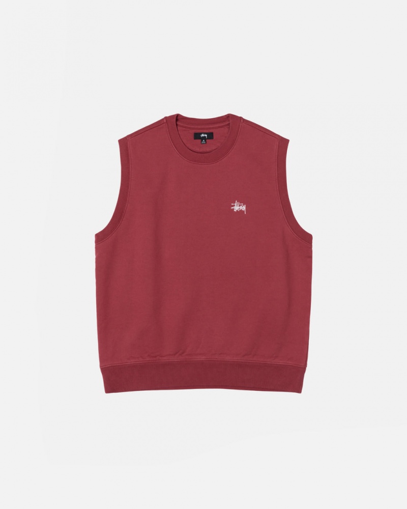 Men\'s Stussy Stock Fleece Vest Sweatshirts Burgundy Dubai | UAE SPD-9062