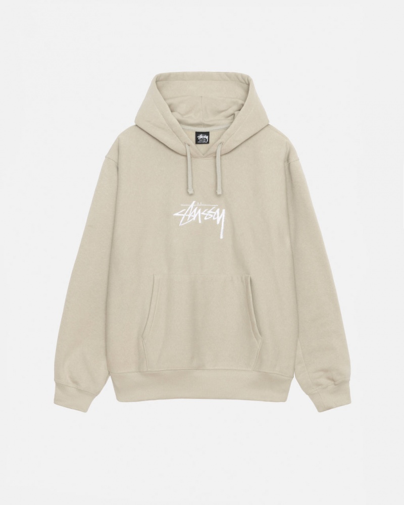 Men\'s Stussy Stock Logo Applique Hood Sweatshirts Khaki Dubai | UAE VAM-5977