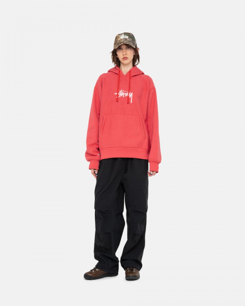 Men's Stussy Stock Logo Applique Hood Sweatshirts Red Dubai | UAE HYQ-1871