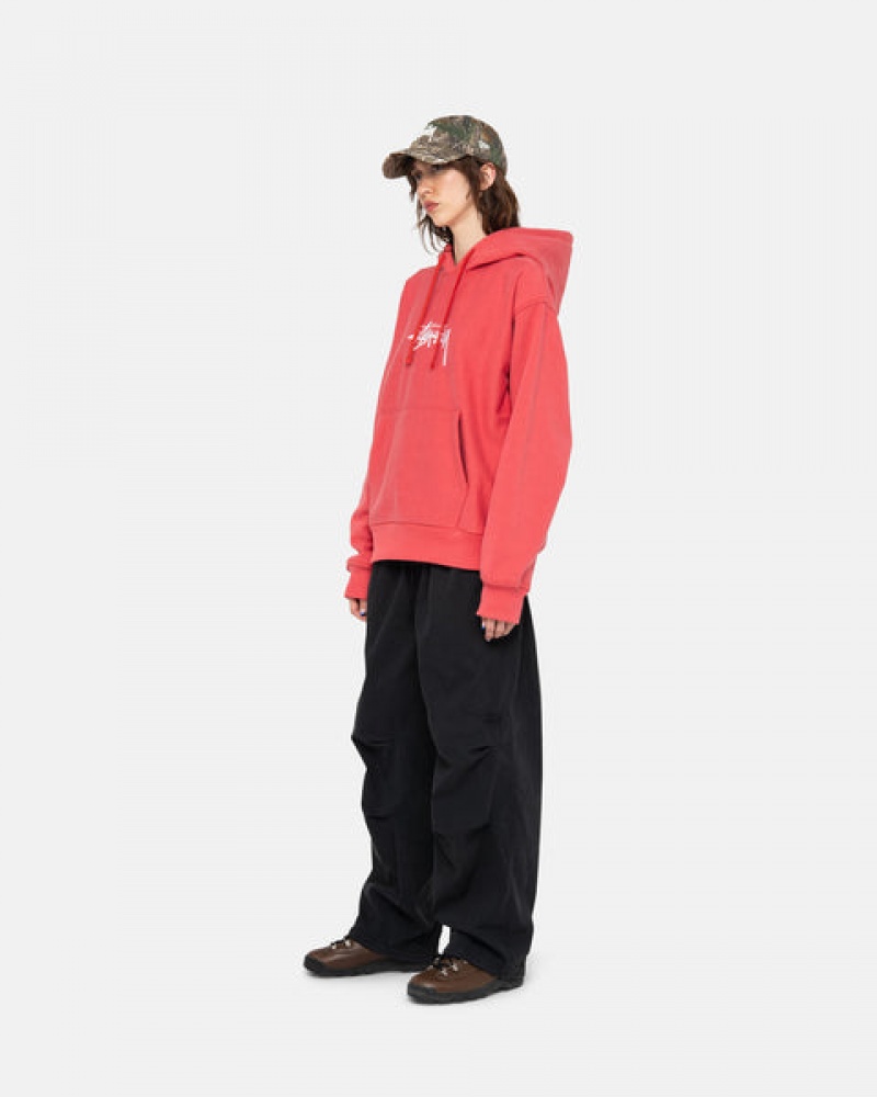 Men's Stussy Stock Logo Applique Hood Sweatshirts Red Dubai | UAE HYQ-1871