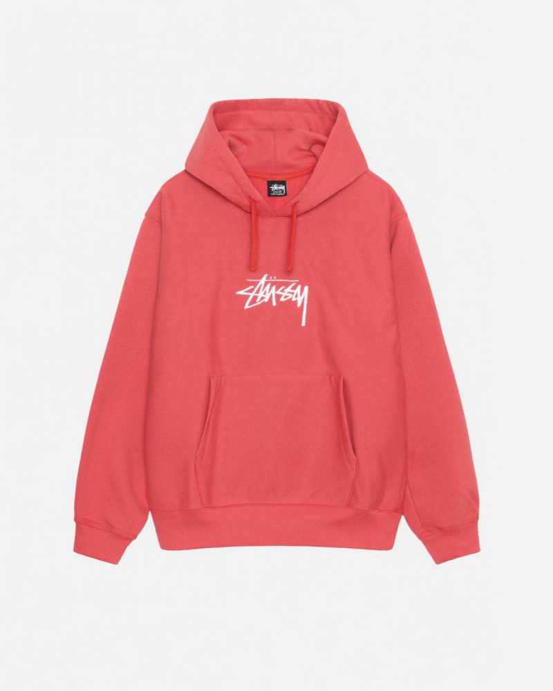 Men\'s Stussy Stock Logo Applique Hood Sweatshirts Red Dubai | UAE HYQ-1871