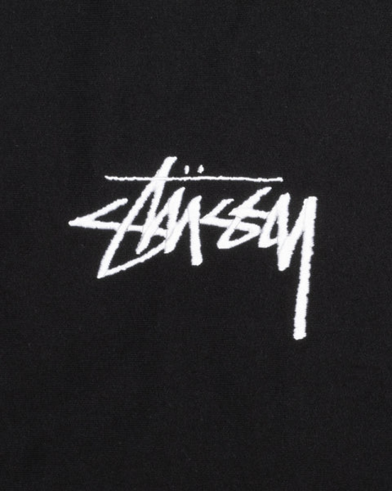 Men's Stussy Stock Logo Applique Hoodie Black Dubai | UAE PQU-2967