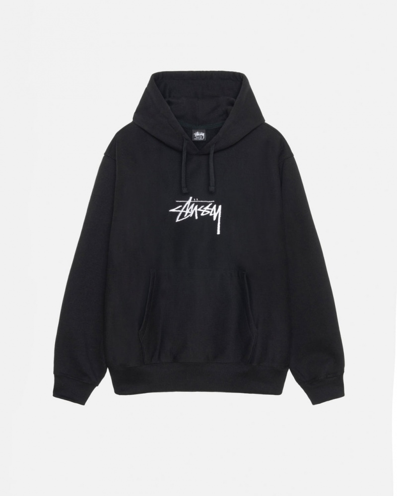 Men\'s Stussy Stock Logo Applique Hoodie Black Dubai | UAE PQU-2967