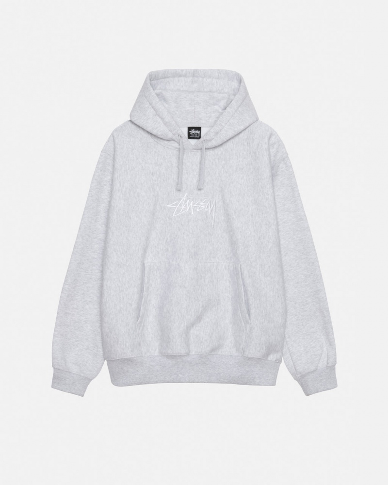 Men\'s Stussy Stock Logo Applique Hoodie Grey Dubai | UAE VJJ-3691