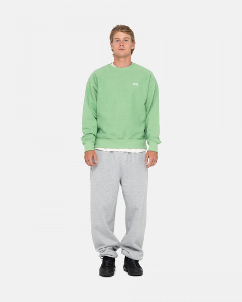 Men's Stussy Stock Logo Crew Sweatshirts Green Dubai | UAE JYL-3792