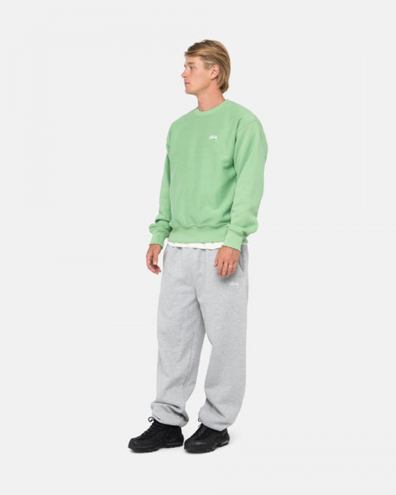 Men's Stussy Stock Logo Crew Sweatshirts Green Dubai | UAE JYL-3792