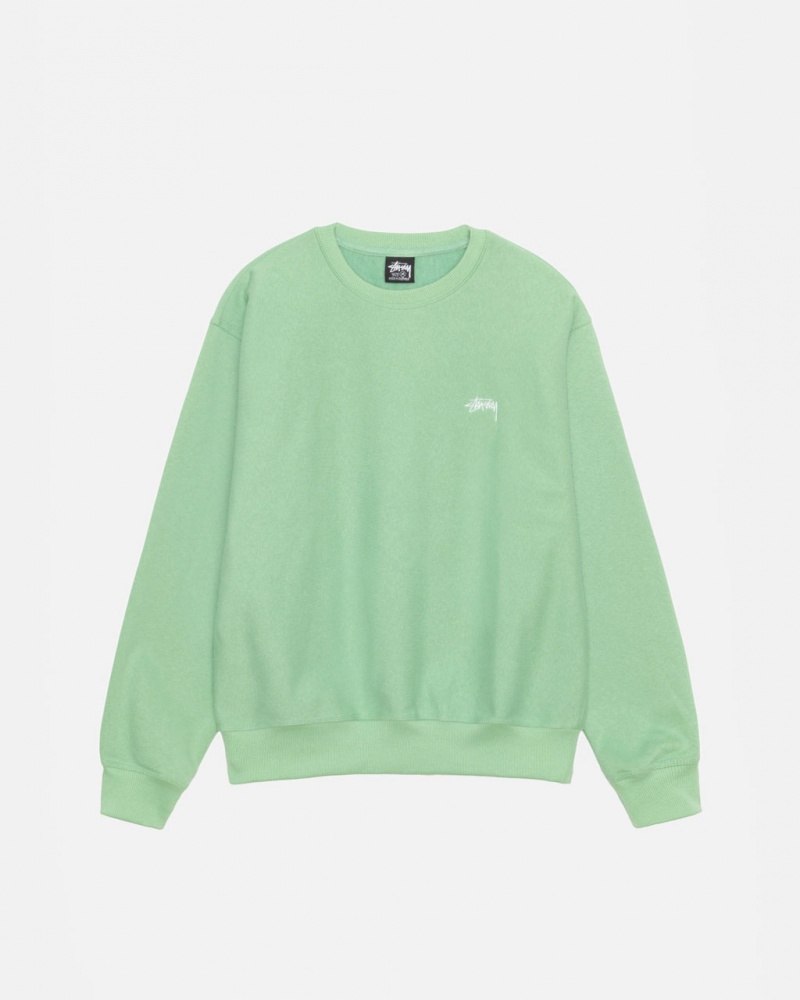 Men\'s Stussy Stock Logo Crew Sweatshirts Green Dubai | UAE JYL-3792