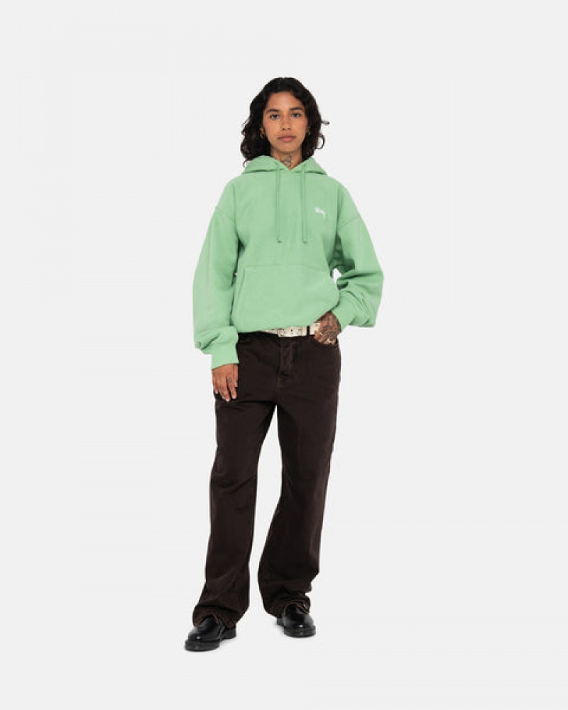 Men's Stussy Stock Logo Hood Sweatshirts Green Dubai | UAE PNS-5001