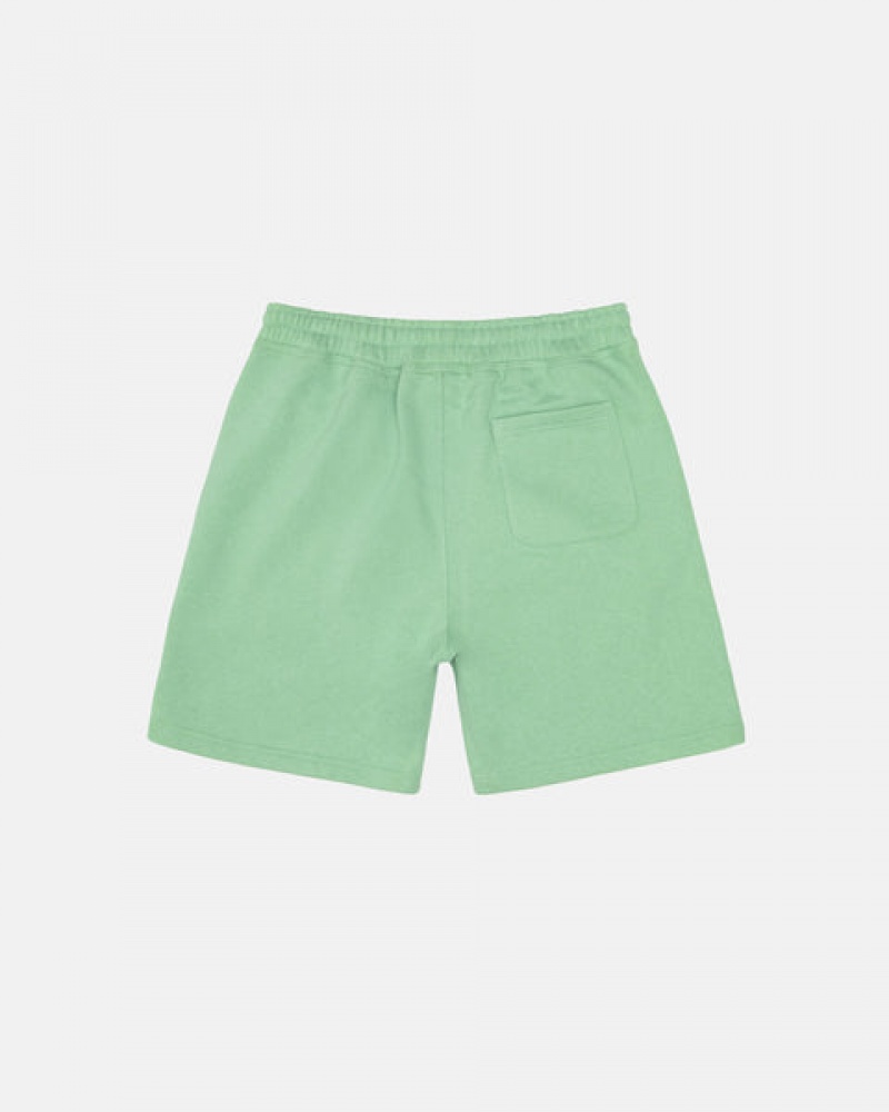 Men's Stussy Stock Logo Sweatshort Shorts Green Dubai | UAE PZE-7838