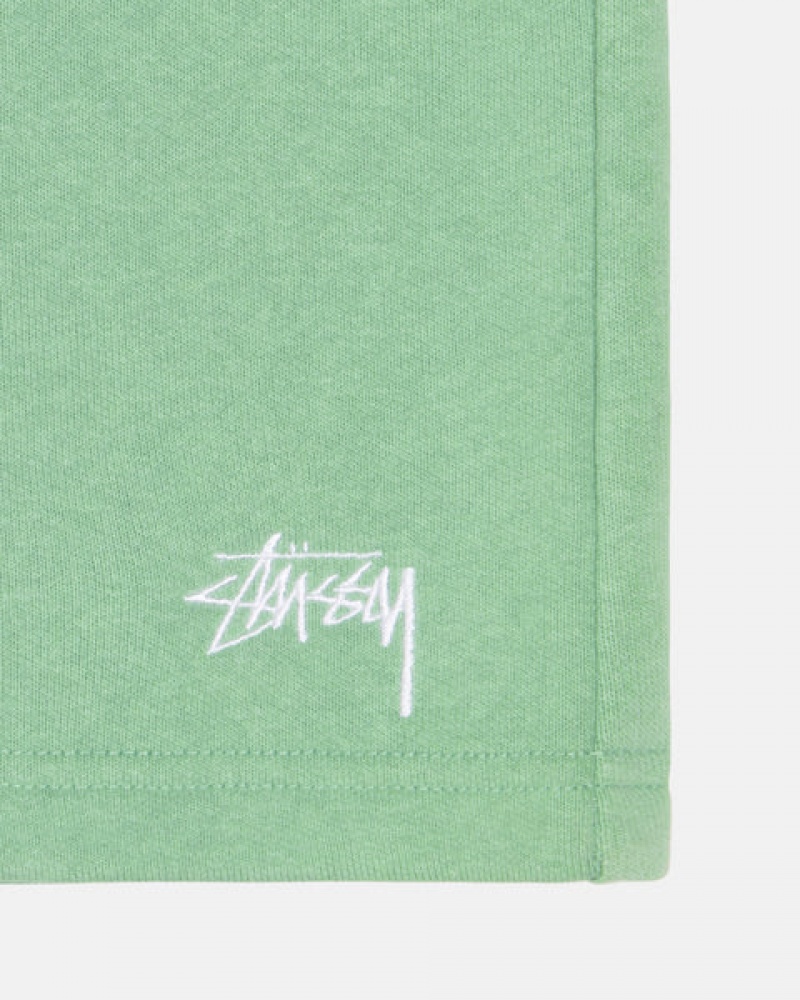 Men's Stussy Stock Logo Sweatshort Shorts Green Dubai | UAE PZE-7838