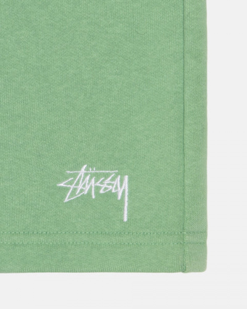 Men's Stussy Stock Logo Sweatshort Shorts Green Dubai | UAE PZE-7838