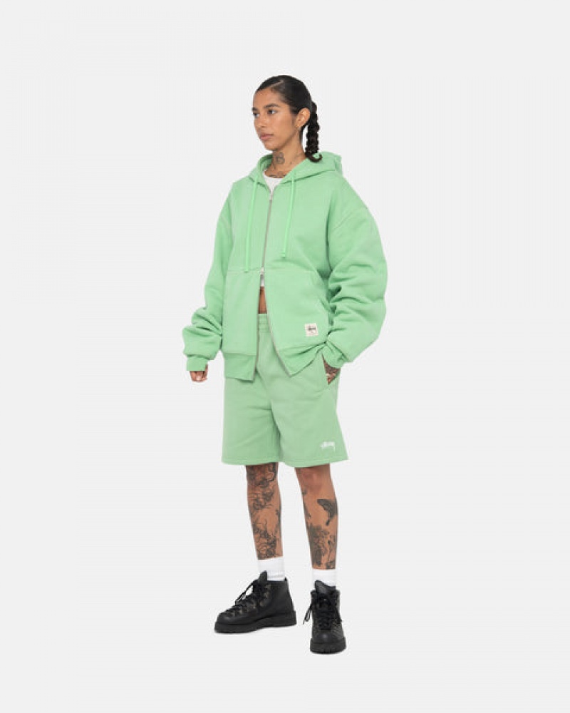 Men's Stussy Stock Logo Sweatshort Shorts Green Dubai | UAE PZE-7838