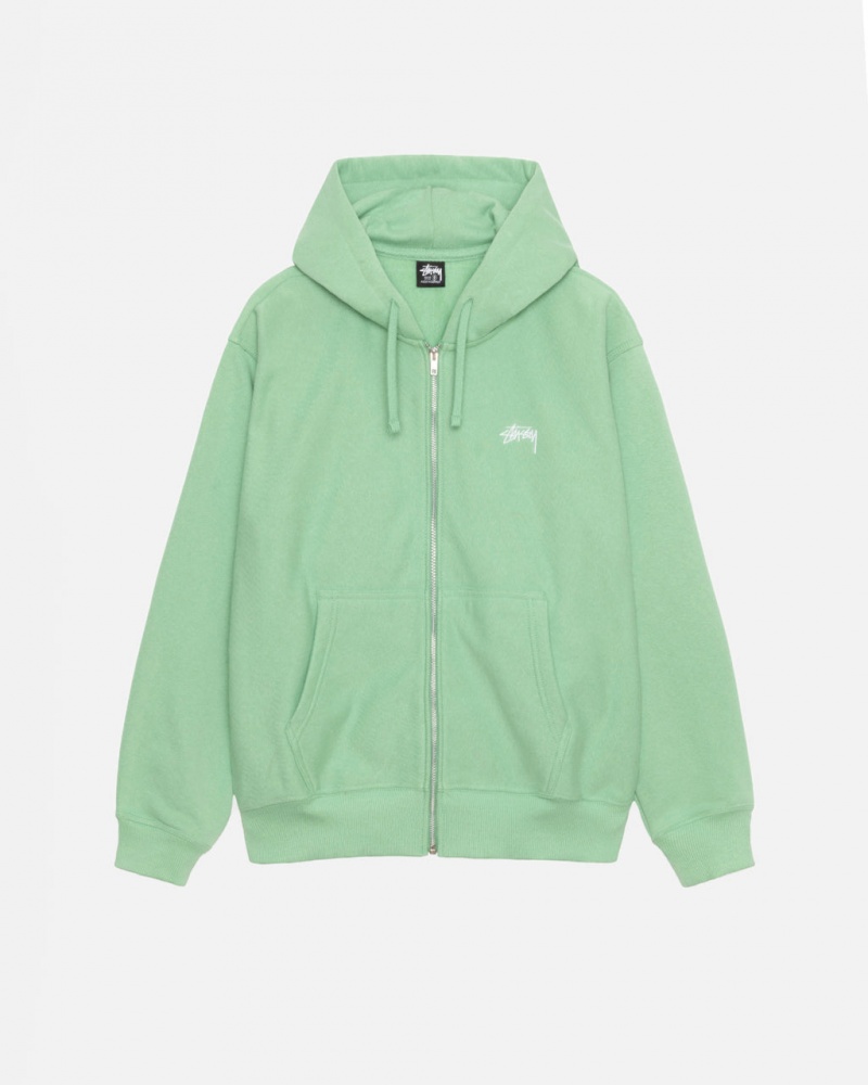 Men\'s Stussy Stock Logo Zip Hood Sweatshirts Green Dubai | UAE SUC-7696