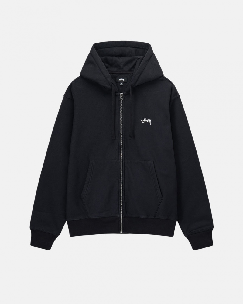 Men\'s Stussy Stock Logo Zip Hoodie Black Dubai | UAE AID-5159