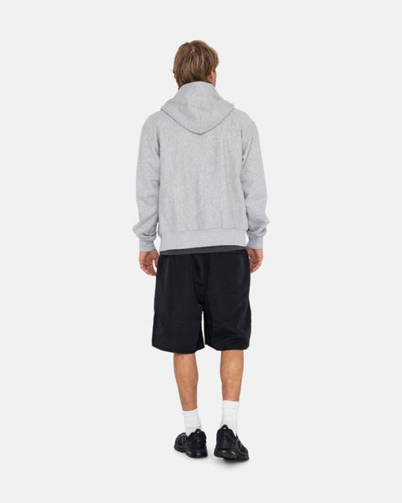 Men's Stussy Stock Logo Zip Hoodie Grey Dubai | UAE LHB-9879