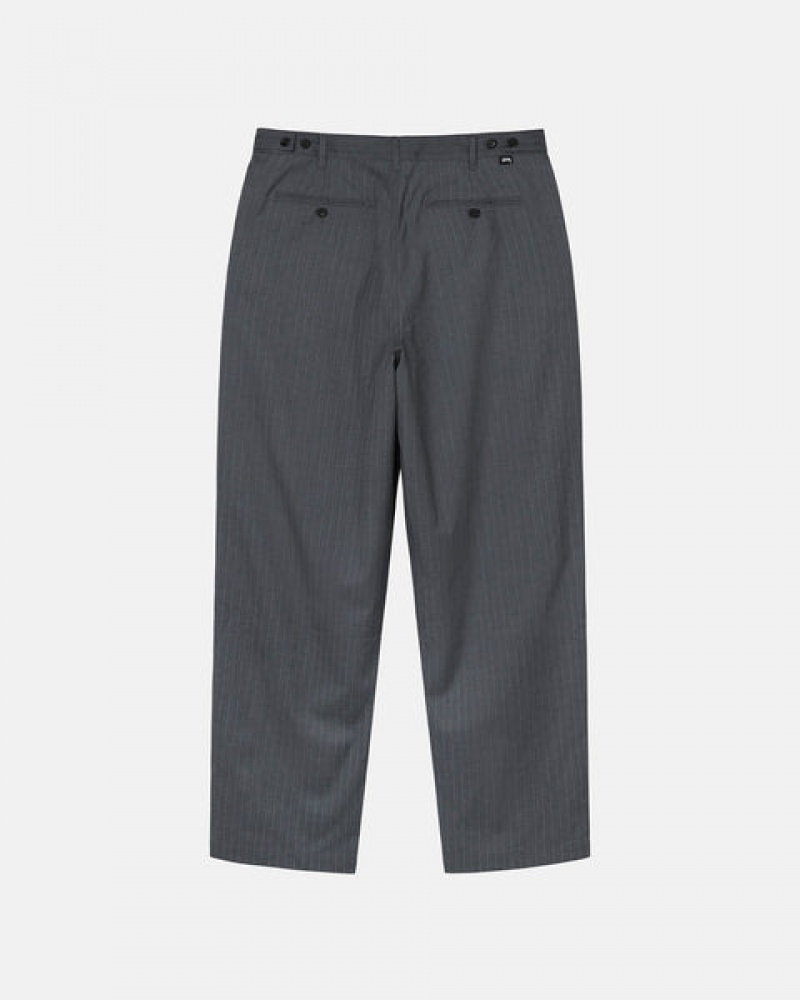 Men's Stussy Stripe Volume Pleated Trouser Pants Grey Dubai | UAE JSC-8296