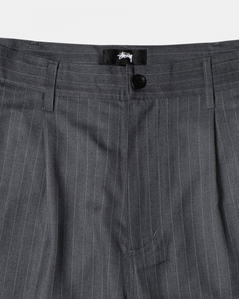 Men's Stussy Stripe Volume Pleated Trouser Pants Grey Dubai | UAE JSC-8296