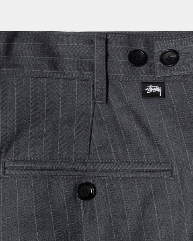 Men's Stussy Stripe Volume Pleated Trouser Pants Grey Dubai | UAE JSC-8296