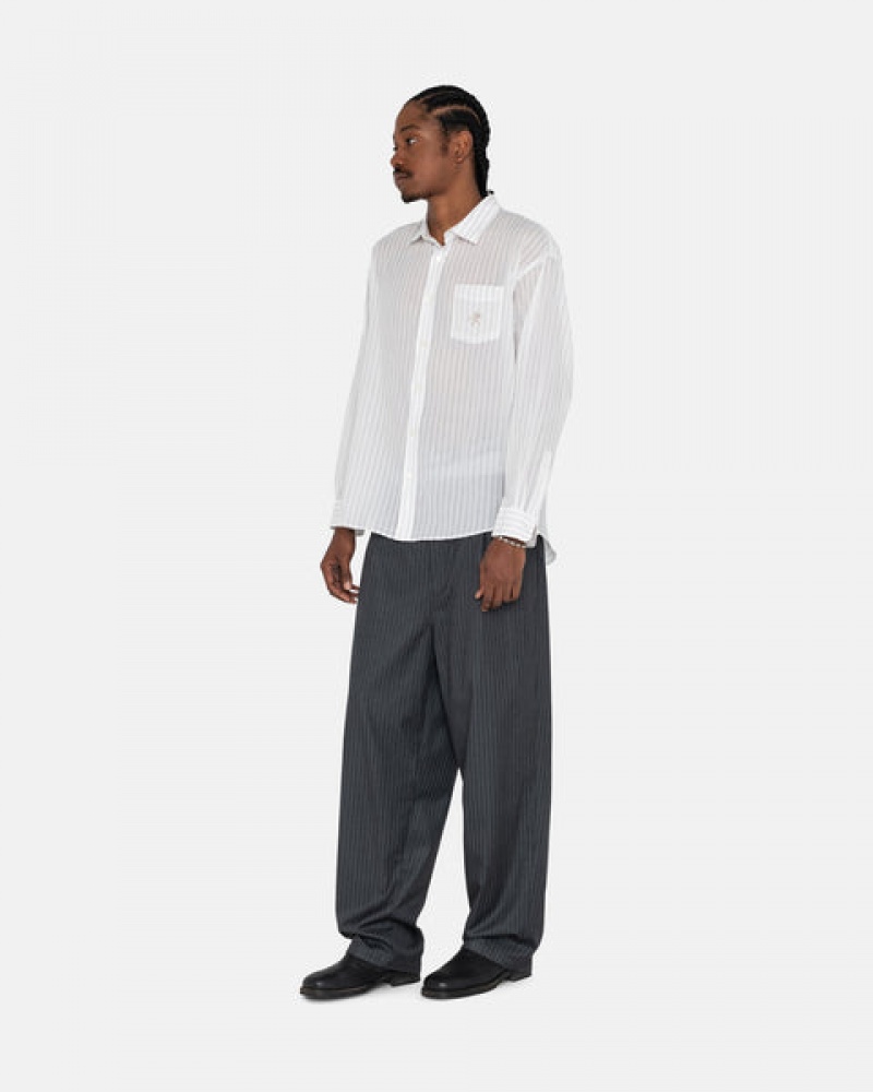 Men's Stussy Stripe Volume Pleated Trouser Pants Grey Dubai | UAE JSC-8296