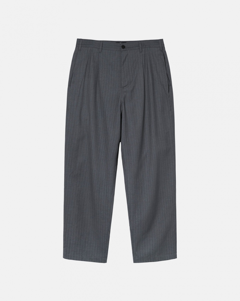 Men\'s Stussy Stripe Volume Pleated Trouser Pants Grey Dubai | UAE JSC-8296