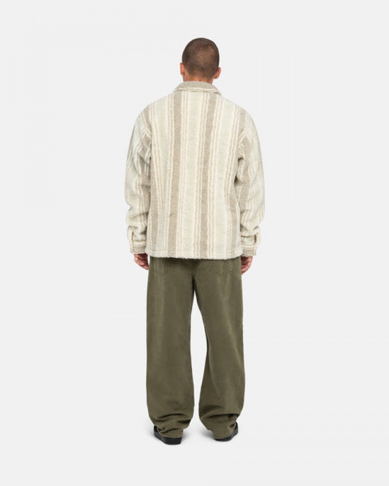 Men's Stussy Striped Sherpa Shirts Beige Dubai | UAE RIW-0036