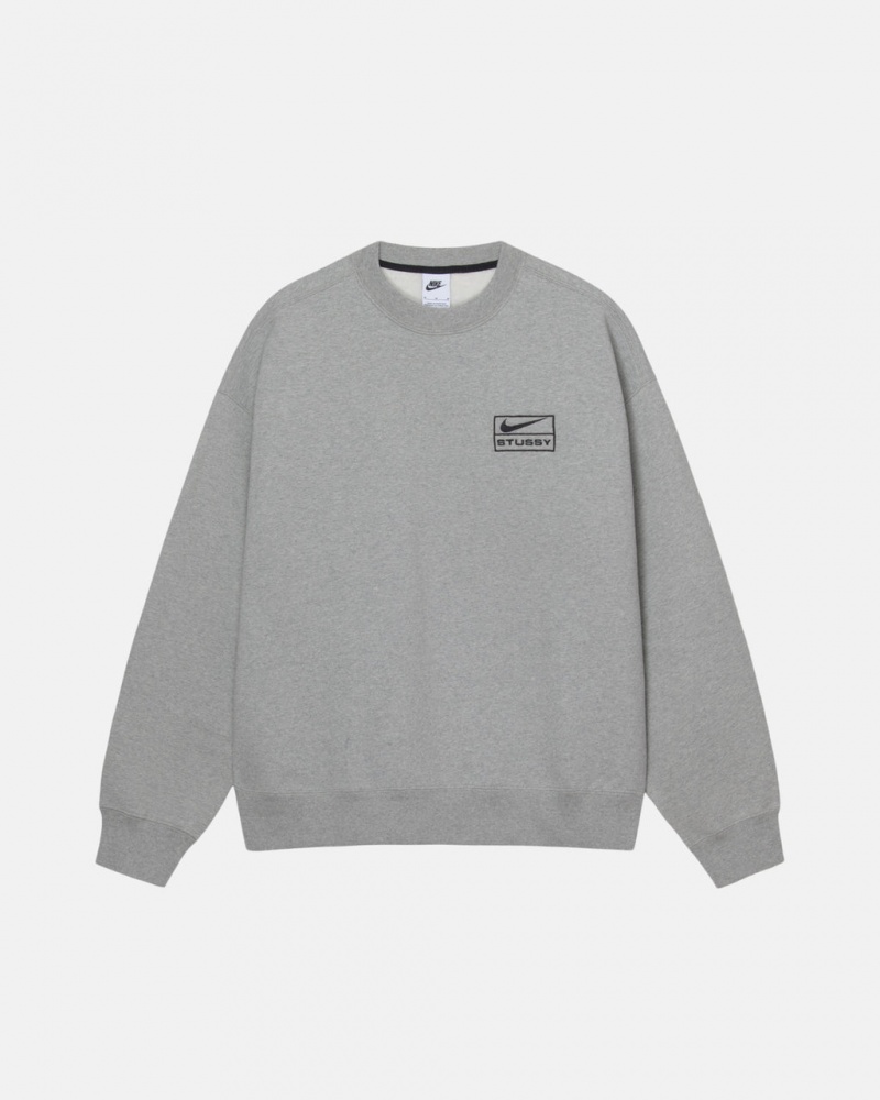 Men\'s Stussy Fleece Crew Sweatshirts Dark Grey Dubai | UAE TKA-9292