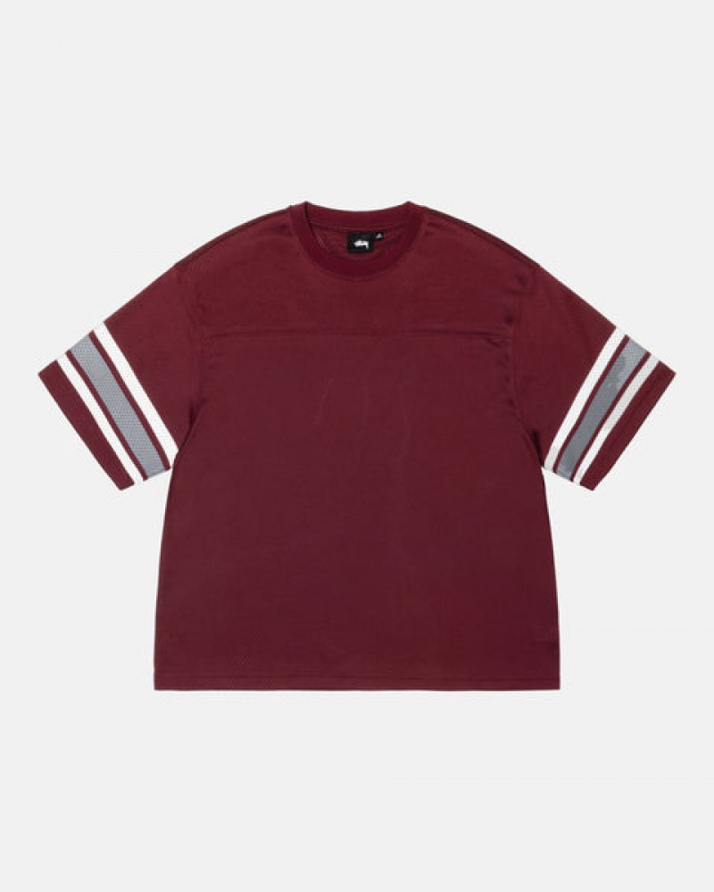 Men's Stussy Surfman Mesh Football Jersey Tops Burgundy Dubai | UAE GDJ-7407