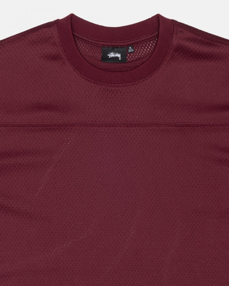 Men's Stussy Surfman Mesh Football Jersey Tops Burgundy Dubai | UAE GDJ-7407