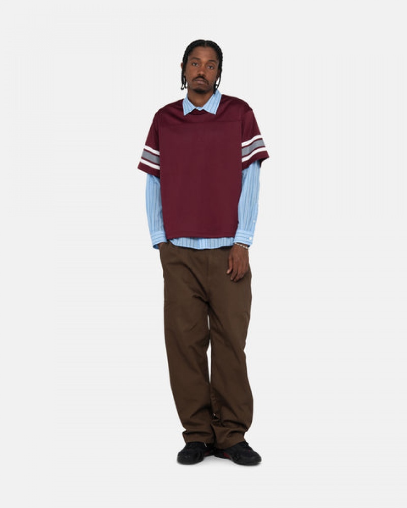 Men's Stussy Surfman Mesh Football Jersey Tops Burgundy Dubai | UAE GDJ-7407