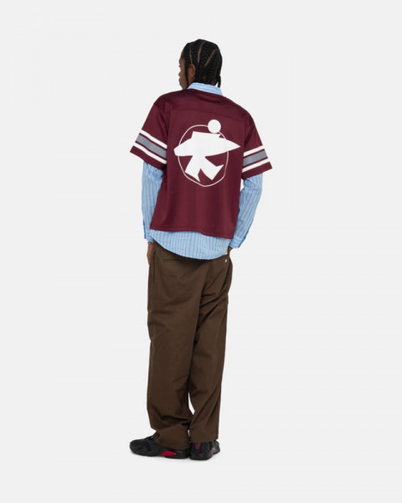 Men's Stussy Surfman Mesh Football Jersey Tops Burgundy Dubai | UAE GDJ-7407