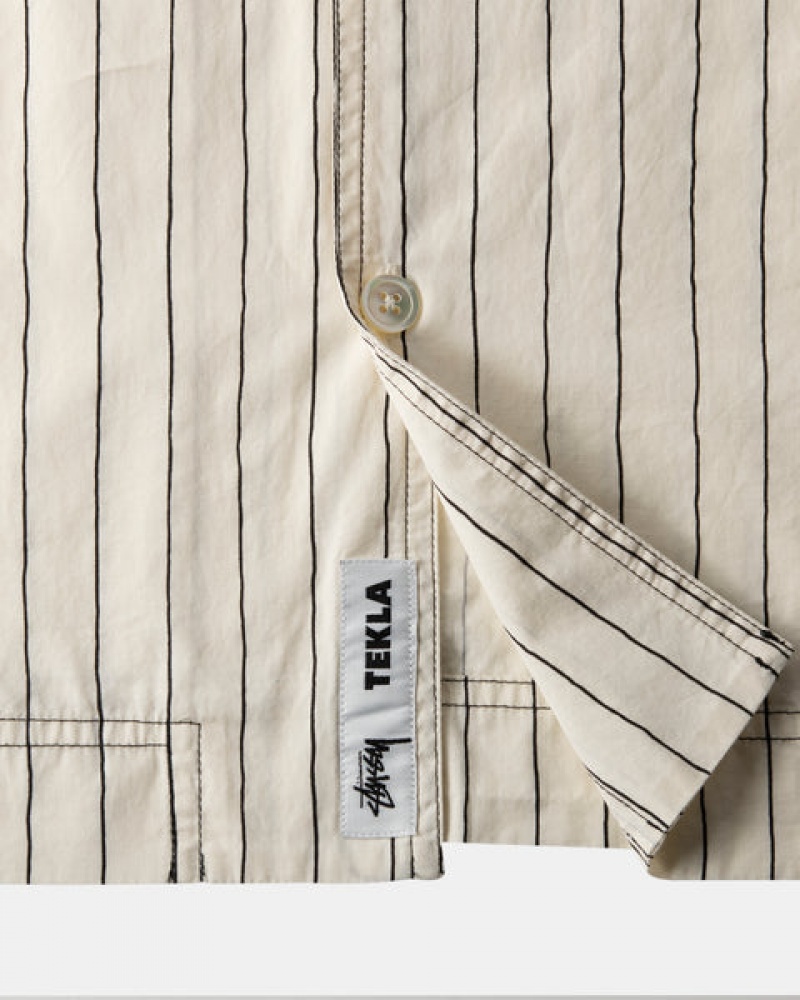 Men's Stussy Tekla Poplin Pyjama Shirts Beige Dubai | UAE EQW-8846