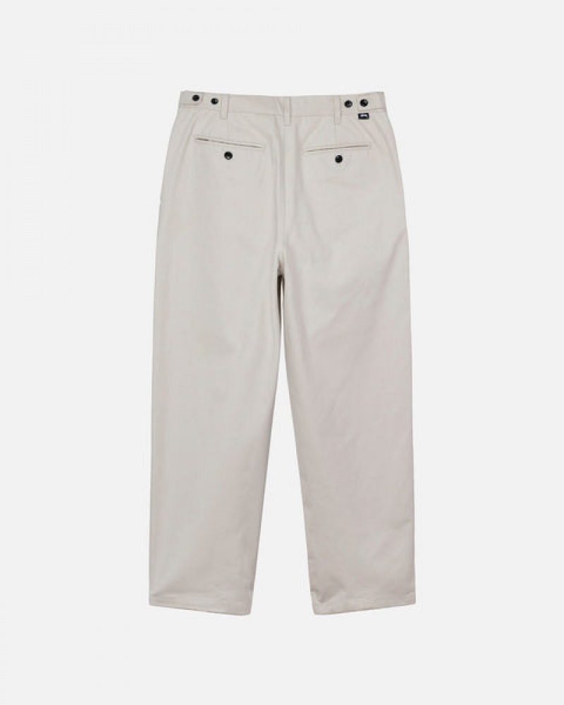 Men's Stussy Twill Volume Pleated Trouser Pants Beige Dubai | UAE YNA-6670